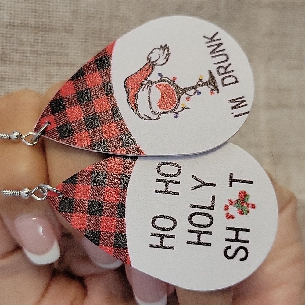 HAPPY HOUR Buffalo Plaid Holiday Party Drop Earrings